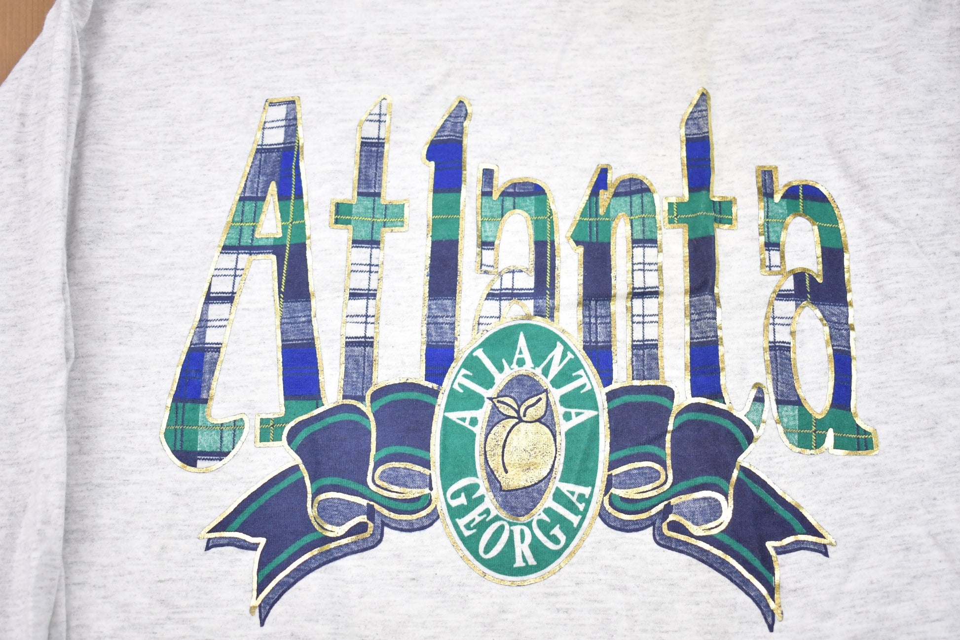 Vintage 1990s Atlanta Georgia Embroidered Plaid Crewneck Sweatshirt