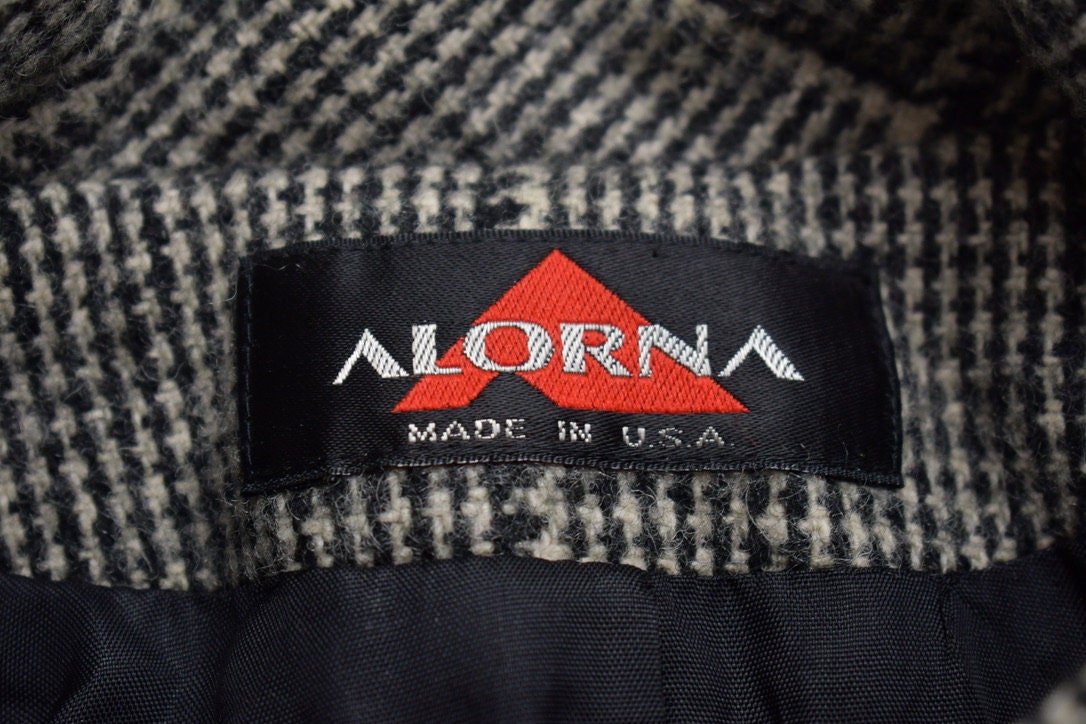 Vintage 1980s Tweed Houndstooth Wool Long Coat