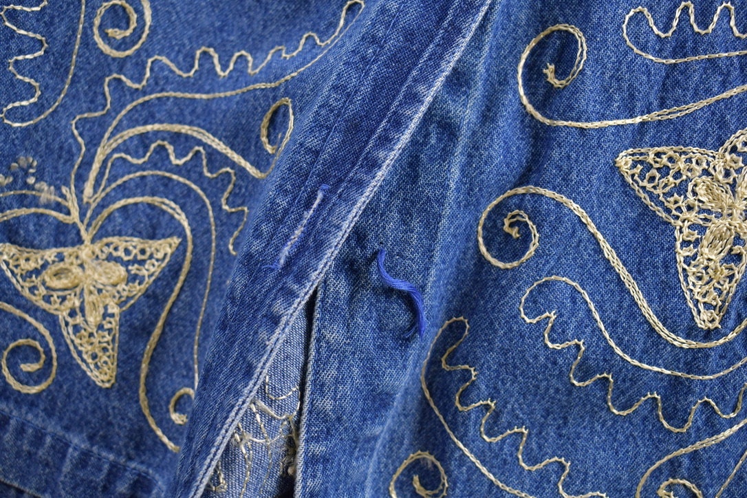 Vintage 1990s Abstract Pattern Denim Chain Stitched Jean Jacket