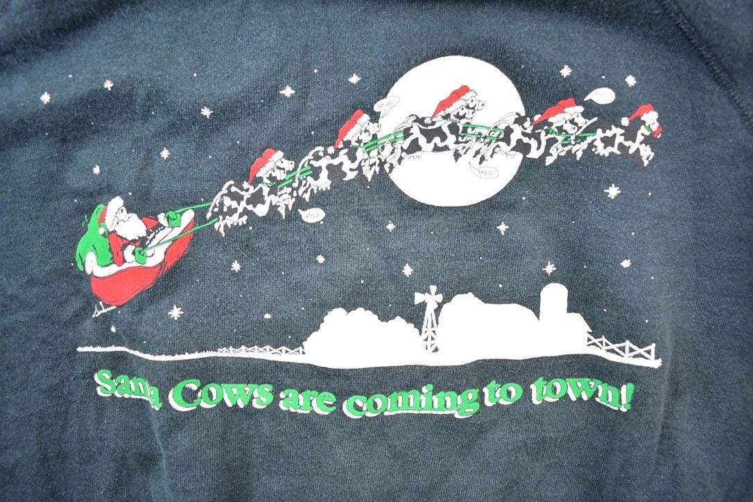 Vintage 1990s Cow Santa Cute Crewneck Sweater