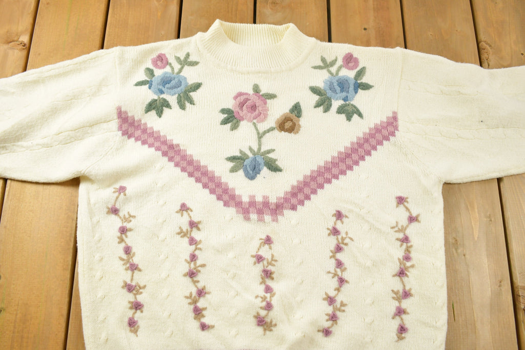 Vintage Alfred Dunner Knitted Floral Mock Neck Sweater