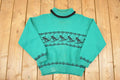 Vintage 1980s Kerris Kreations Ski Knit Turtleneck Sweater Women's L