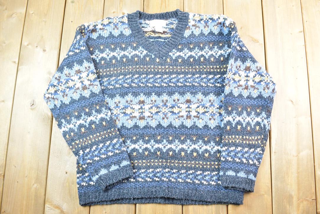 Vintage 1990s Christopher And Banks Blue Abstract Pattern Knit Crewneck Sweater