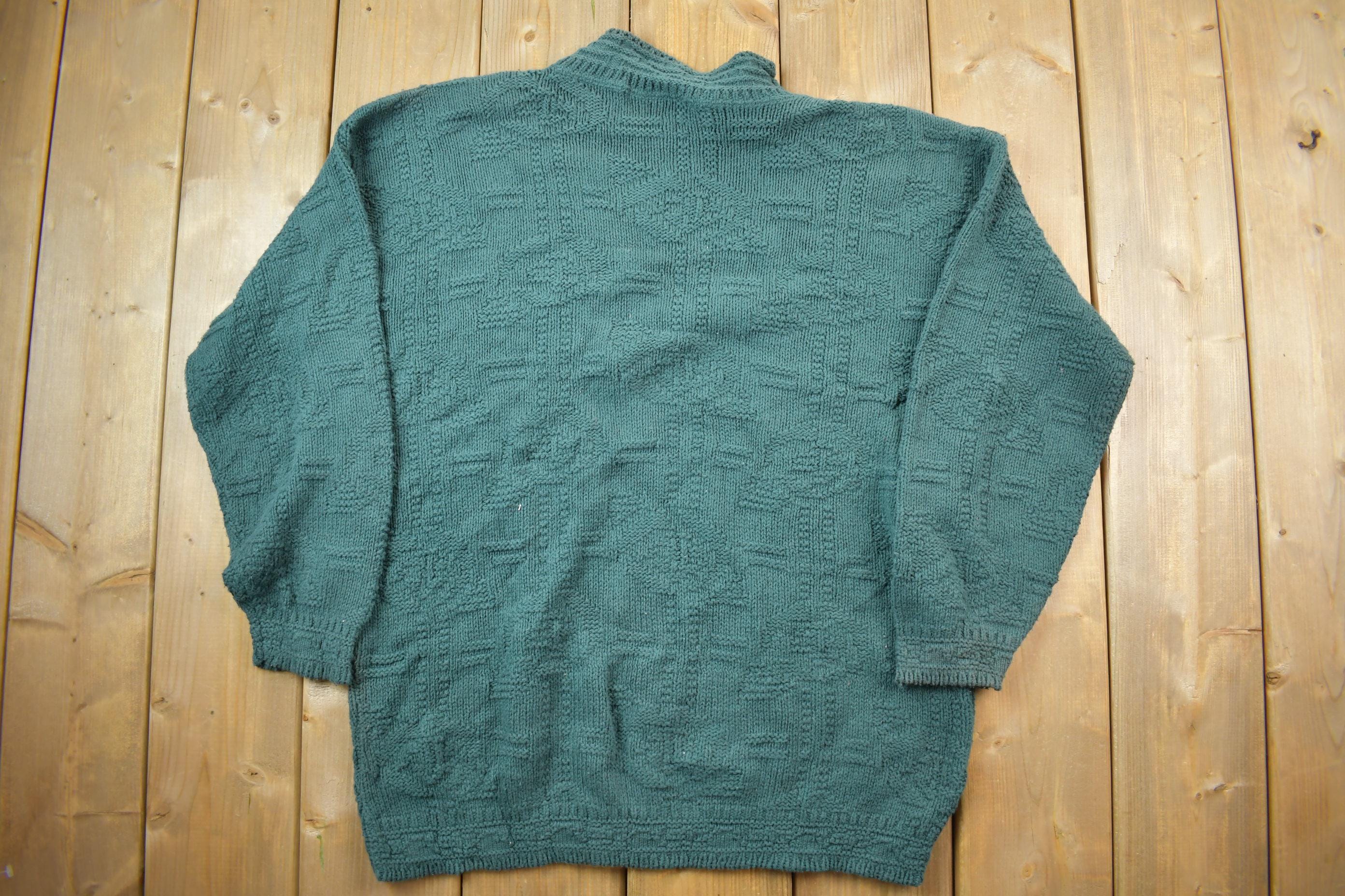 Vintage 1990s / Park Ave South / 3D Colored Green Cable Knit Crewneck Sweater / Vintage 90s Crewneck / Abstract Patterns / Streetwear
