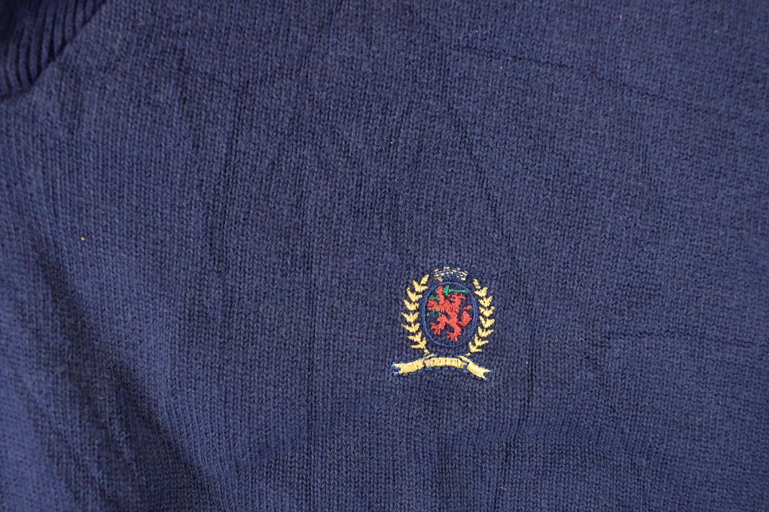 Vintage 1990s Tommy Hilfiger Quarter Zip Knit Sweater Mens L  90s Knitted Sweatshirt  Vintage Preppy Knits