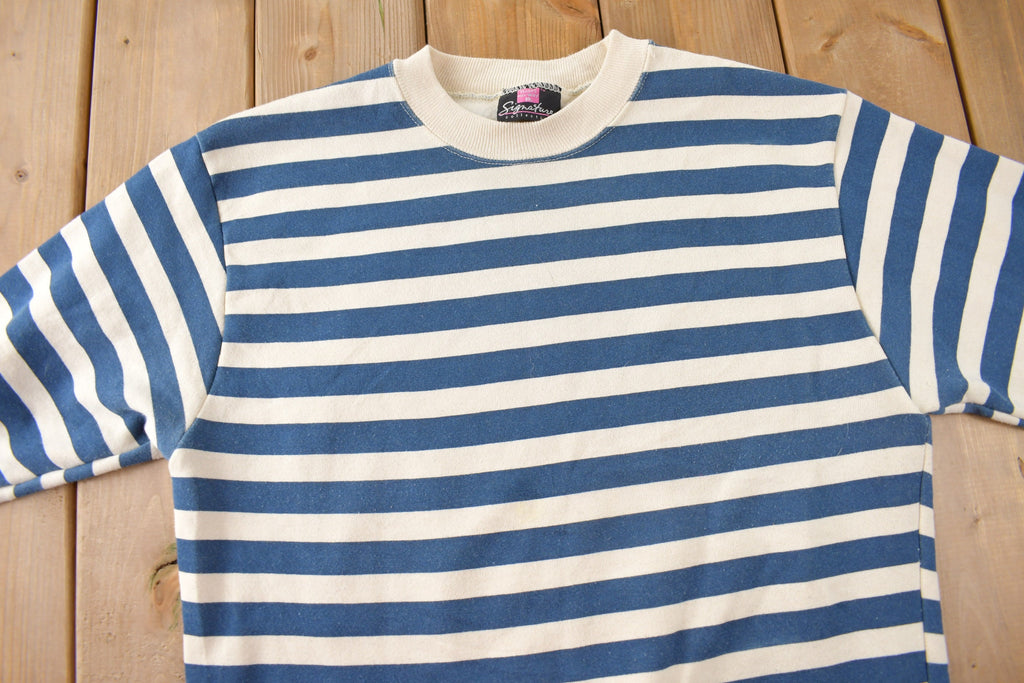 Vintage 1990s Blank Striped Women's Hanes Crewneck Sweatshirt Made In USA