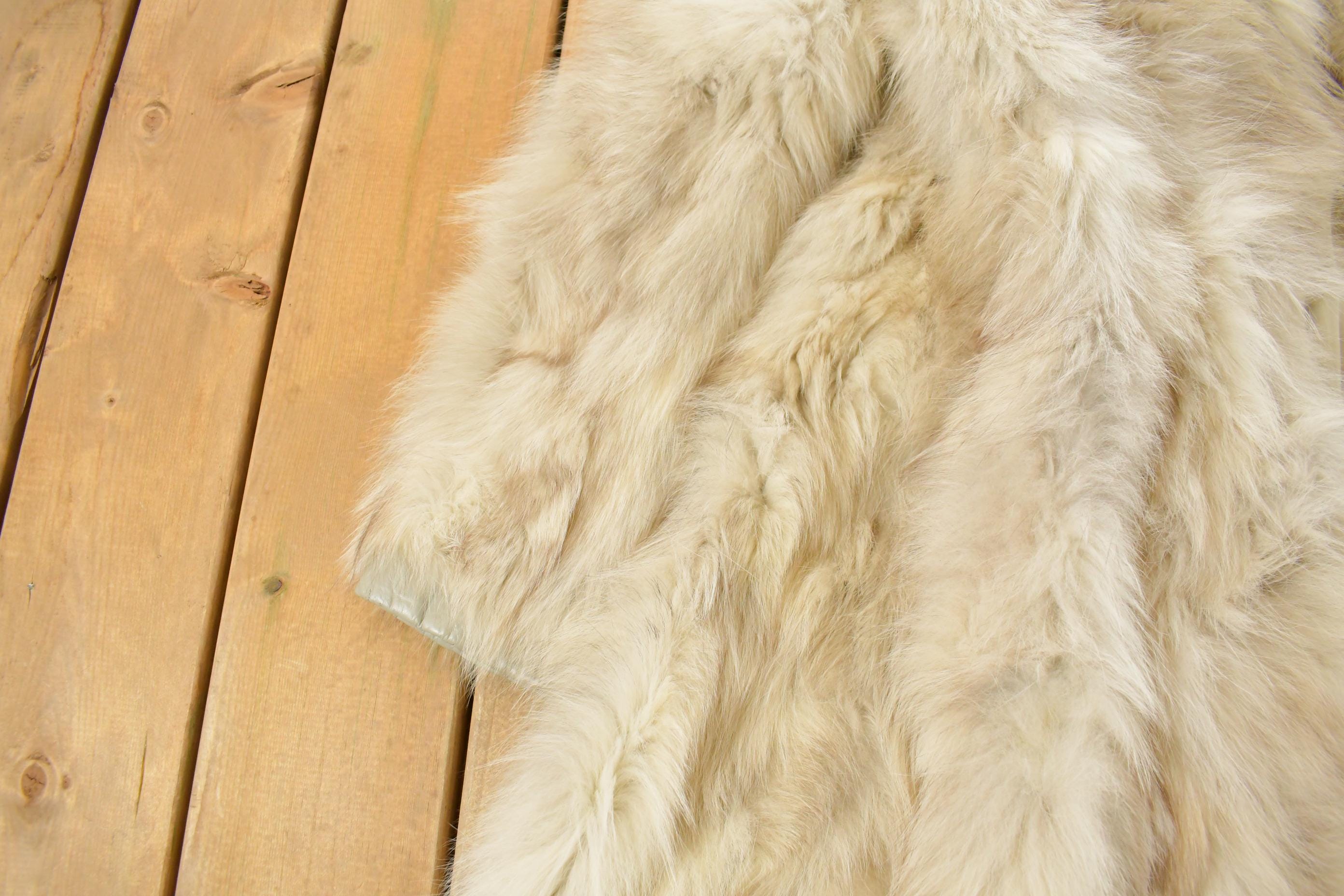 Vintage 1970s Beth Glaser Embroidered Full Length White Fox Fur Coat Women's Large /