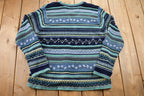 Vintage 1990s Blues Stag Knitted Patchwork Ladies Sweater