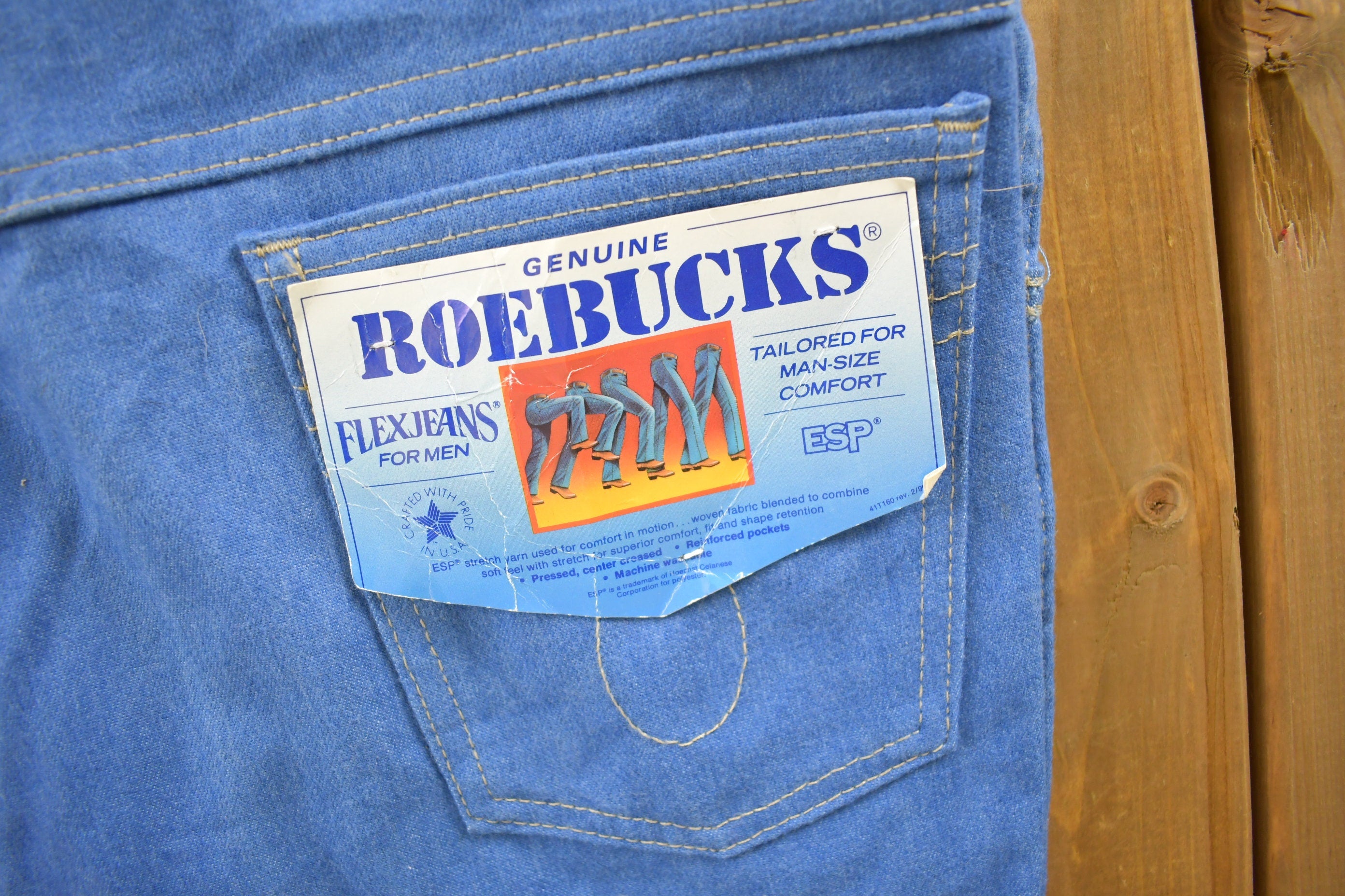 Vintage 1970s Deadstock Genuine Roebucks Flex Jeans Size 40 x 30