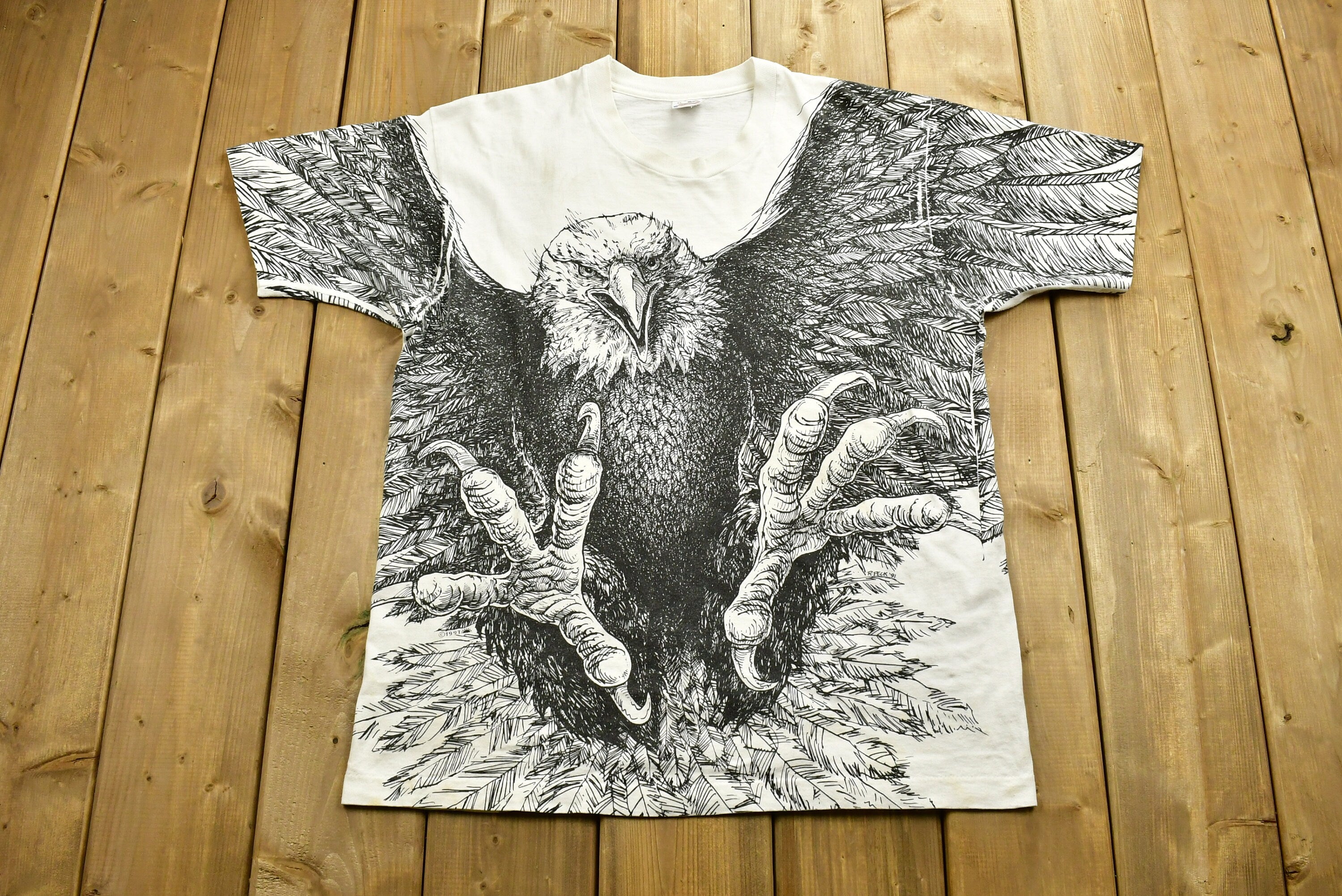 Vintage 90's All Over Eagle Print Single Stitch T-Shirt