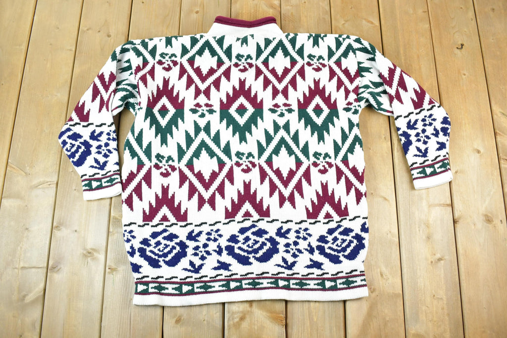 Vintage 1990s S Louis Knit Abstract Pattern Holiday Crewneck Sweater Mens XL