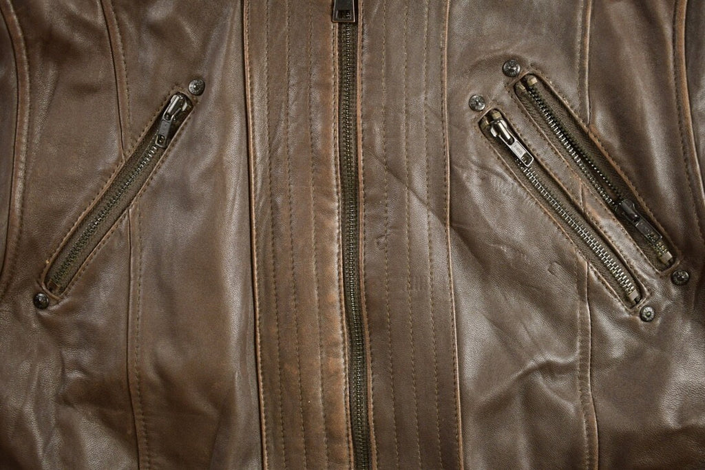 Vintage 1980s Black Rivet Brown Cafe Racer Leather Jacket