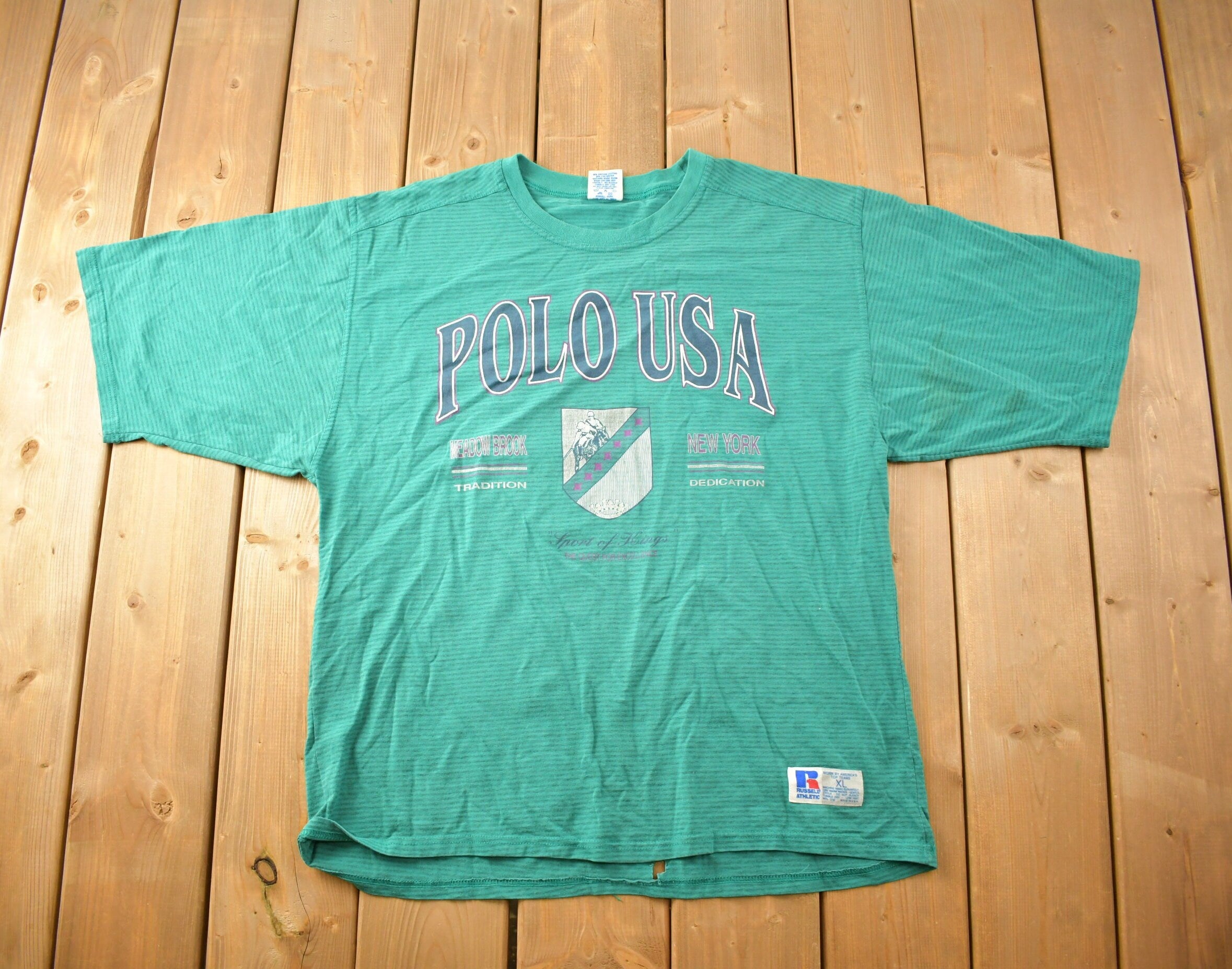 Vintage 1990s Russell Polo USA Graphic T Shirt
