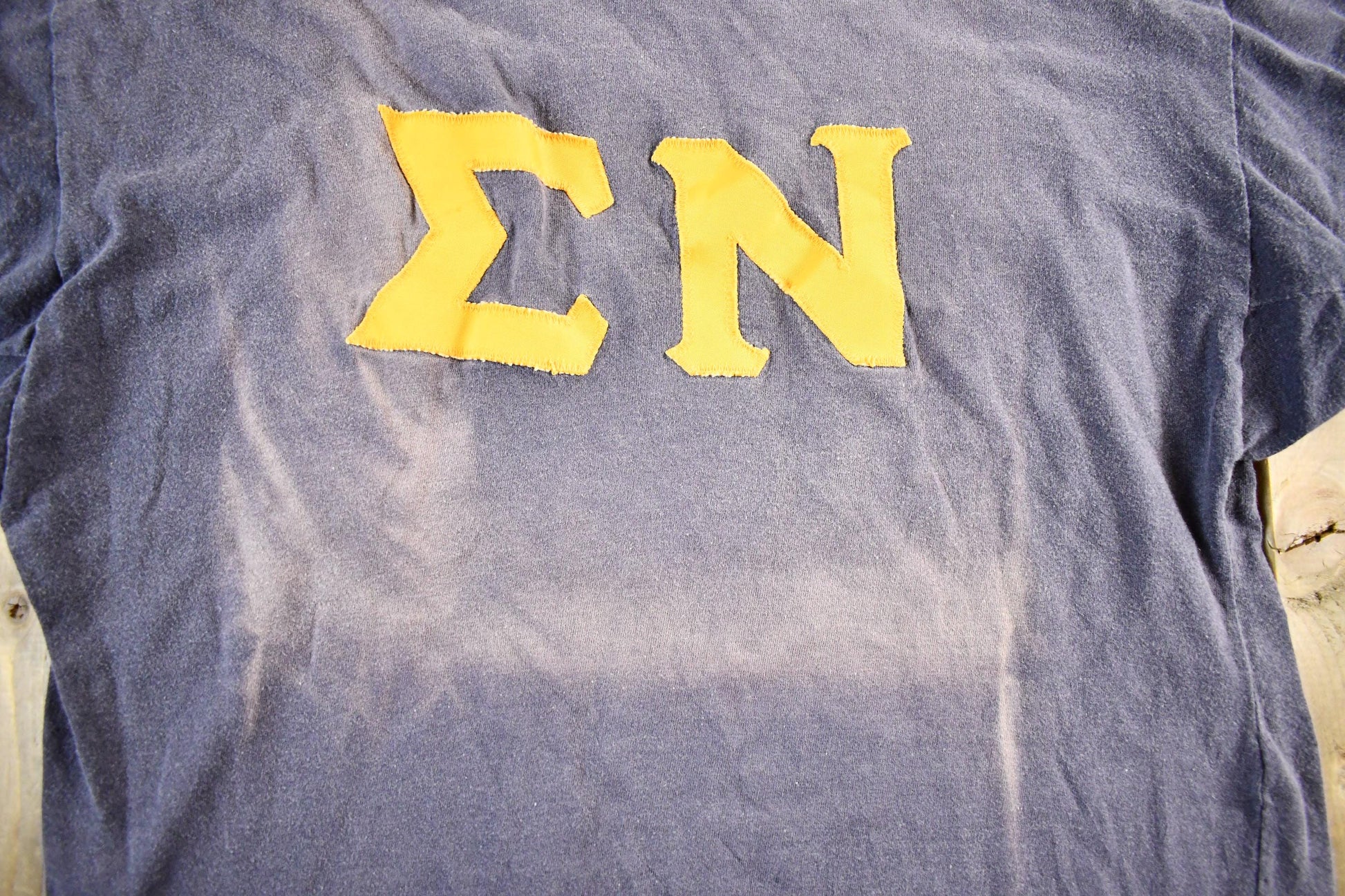 Vintage 1970s Sigma Nu Fraternity Russell Athletic Distressed Ringer T Shirt Men's Large