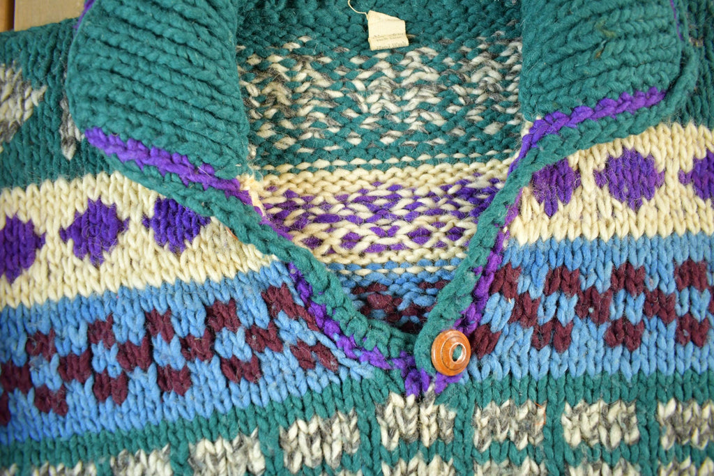 Vintage 1980s Handmade in Ecuador Wool Knit Sweater Men's XL