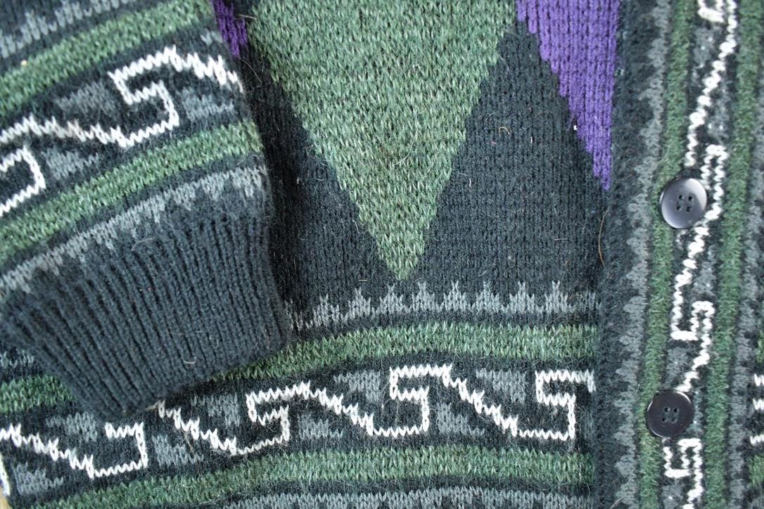 Vintage 1990s Bachrach Wool Blend Argyle Print Knit Cardigan Sweater Mens M