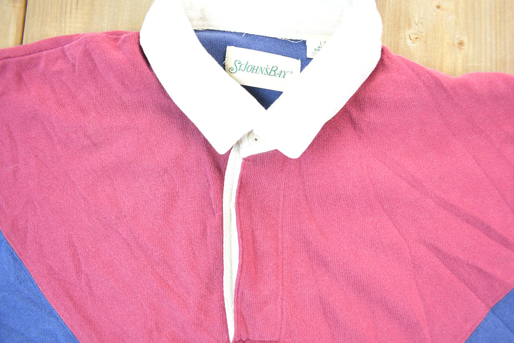 Vintage 1990s St Johns Bay Colour Block Rugby Style Quarter Button Up Shirt