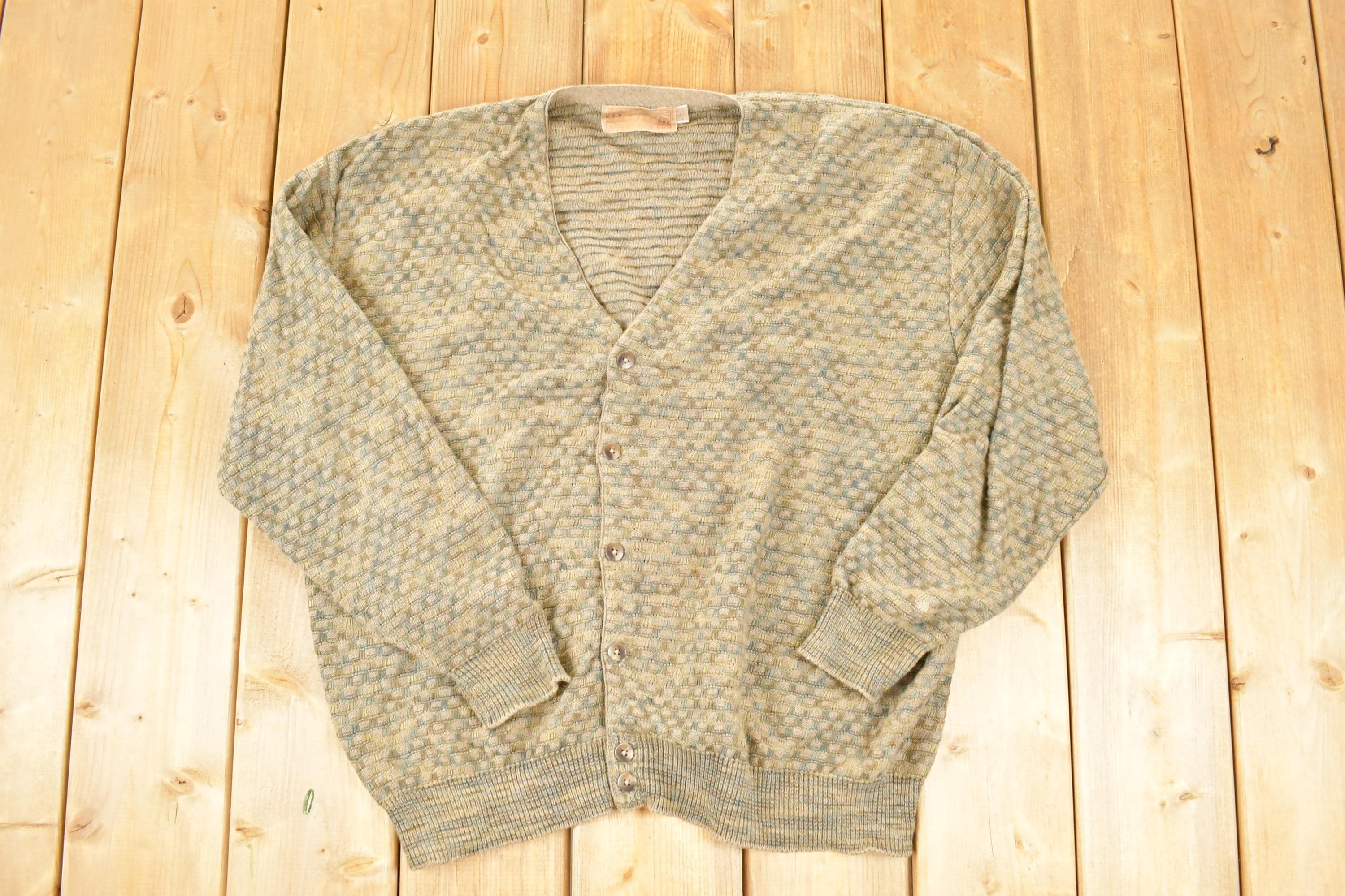 Vintage 1990s Shenandoah Abstract Knit Cardigan Sweater Men's L