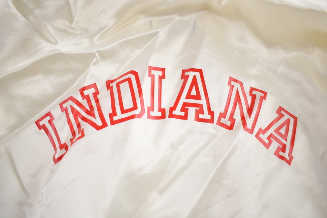 Vintage 1980s Indiana University Snap Button Satin Jacket Made In USA Size XL