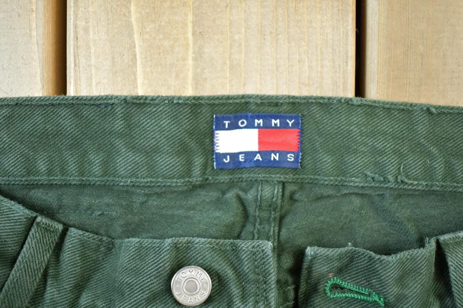Vintage 1990s Tommy Hilfiger Tommy Jeans Olive Denim Jeans Size 36 x 28 Vintage Denim