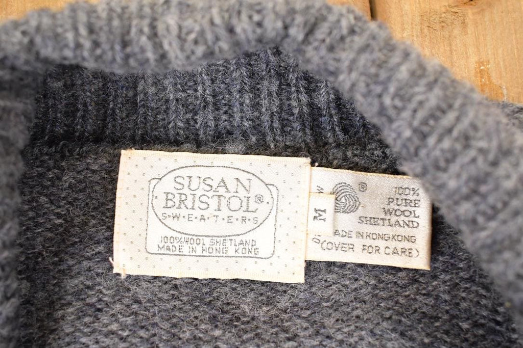 Vintage 1990s Susan Bristol Abstract Wool Knit Cardigan Sweater Women's M