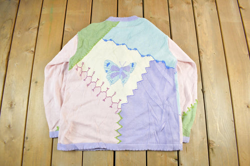 Vintage 90s Storybook Knits Embroidered Cardigan: Garden Grandma Sweater