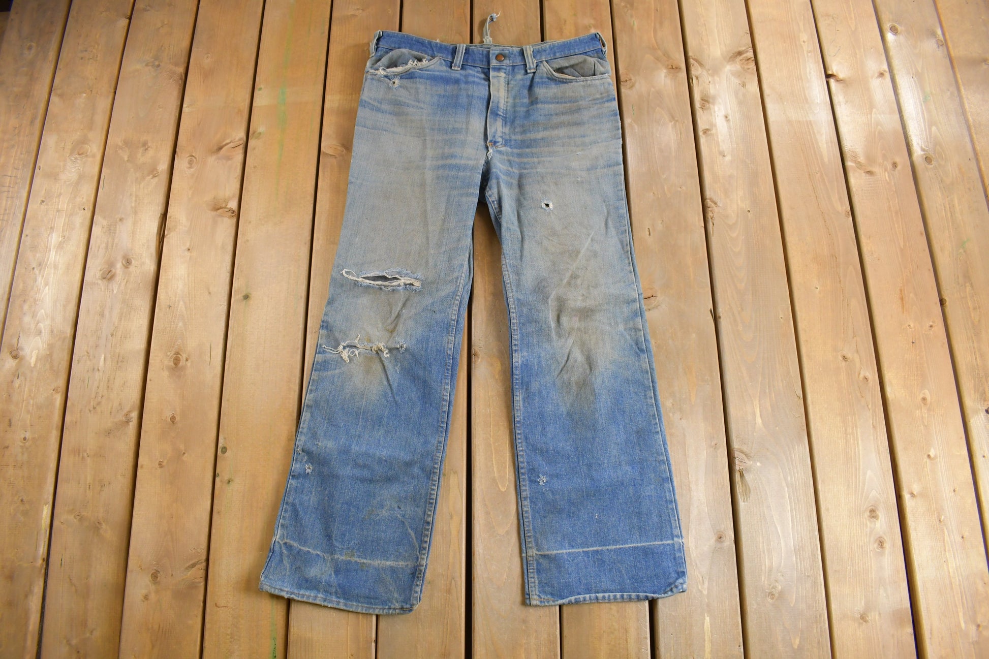 Vintage 1970s Distressed Flare Jeans Size 36 x 28