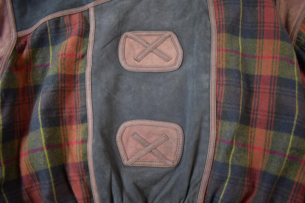 Vintage 1990s Adler Suede Plaid Bomber Jacket