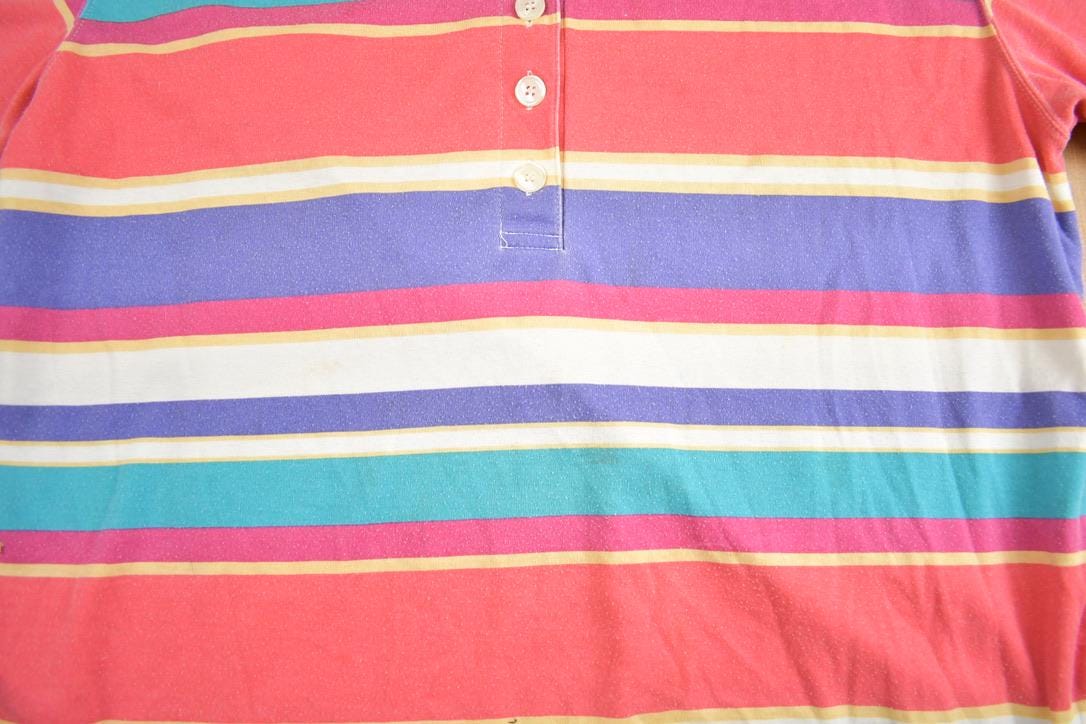Vintage 1990s Bridge Gate Colorful Striped Short Sleeve Button Up Shirt