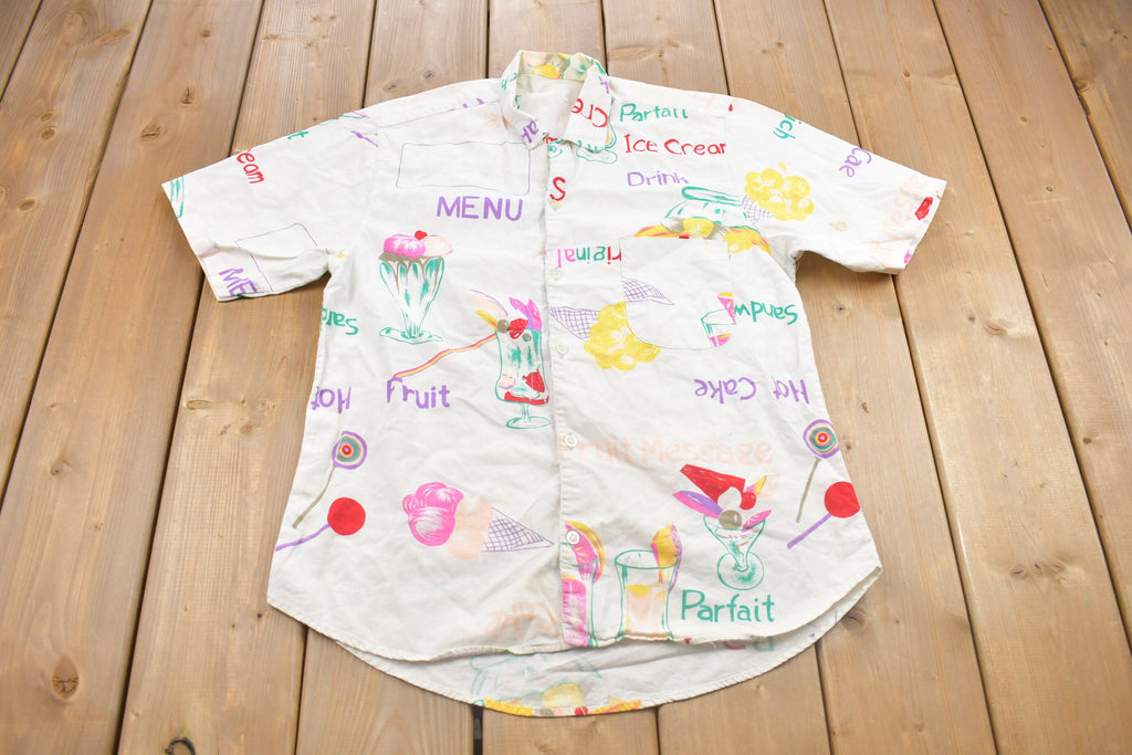 Vintage 1990s Breakfast Foods Button Up T Shirt