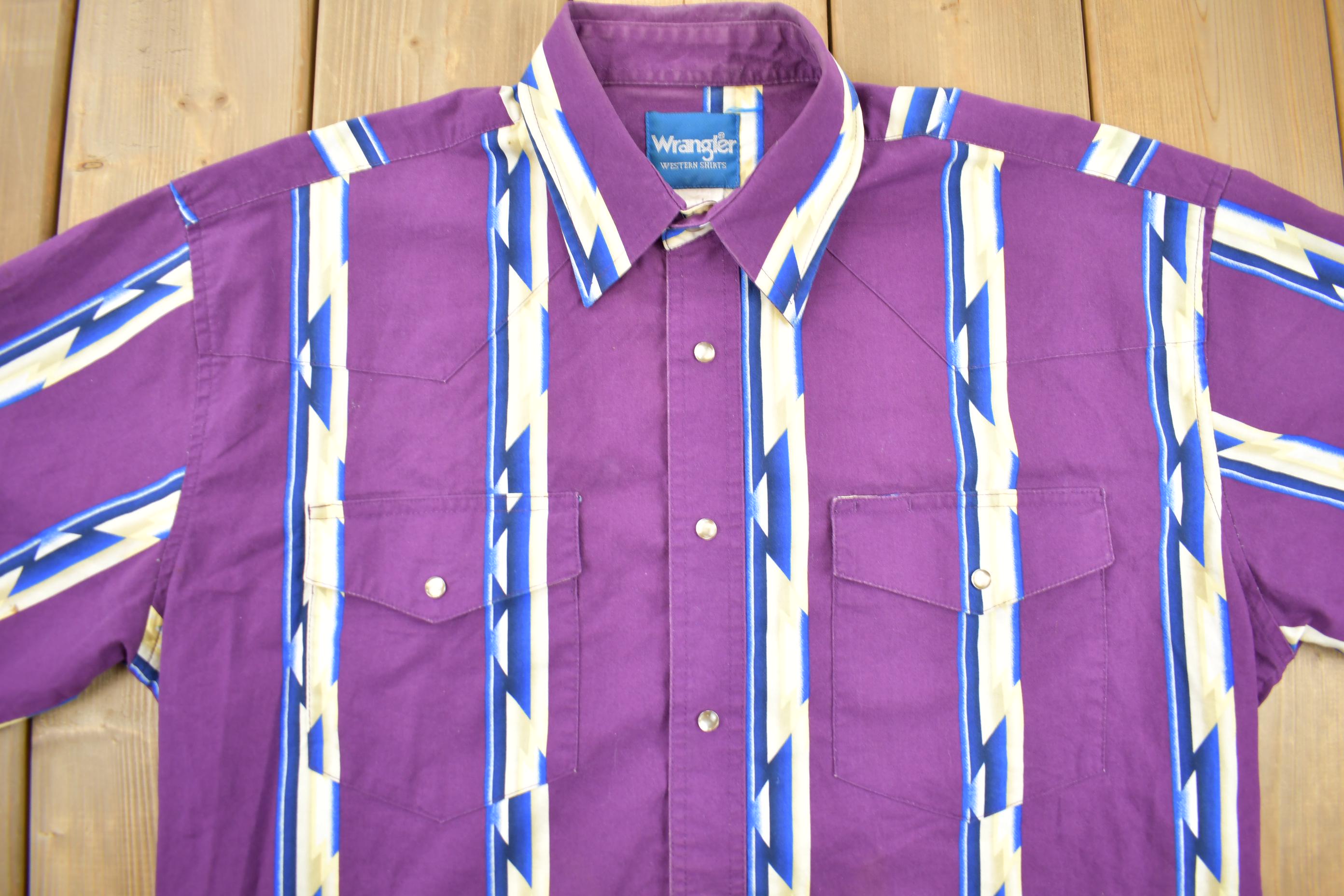 Vintage 1990s Wrangler Western Shirts Pearl Snap Short Sleeve Aztec Pattern Button Up Shirt