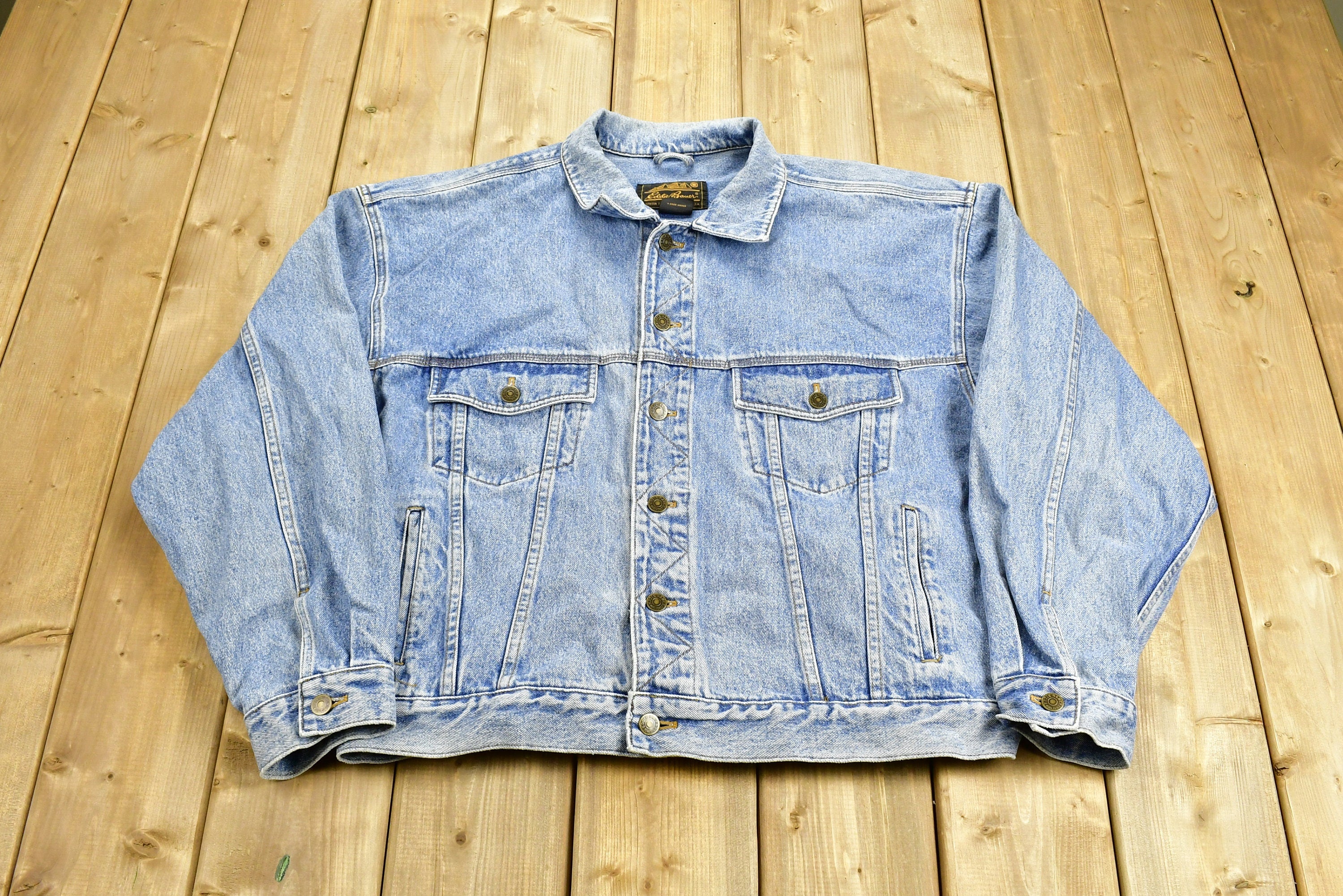 Vintage 1990s Eddie Bauer Denim Jean Jacket  Vintage Denim  Streetwear  Vintage Fall Outerwear  Fall Jacket  Outdoor Outfitter