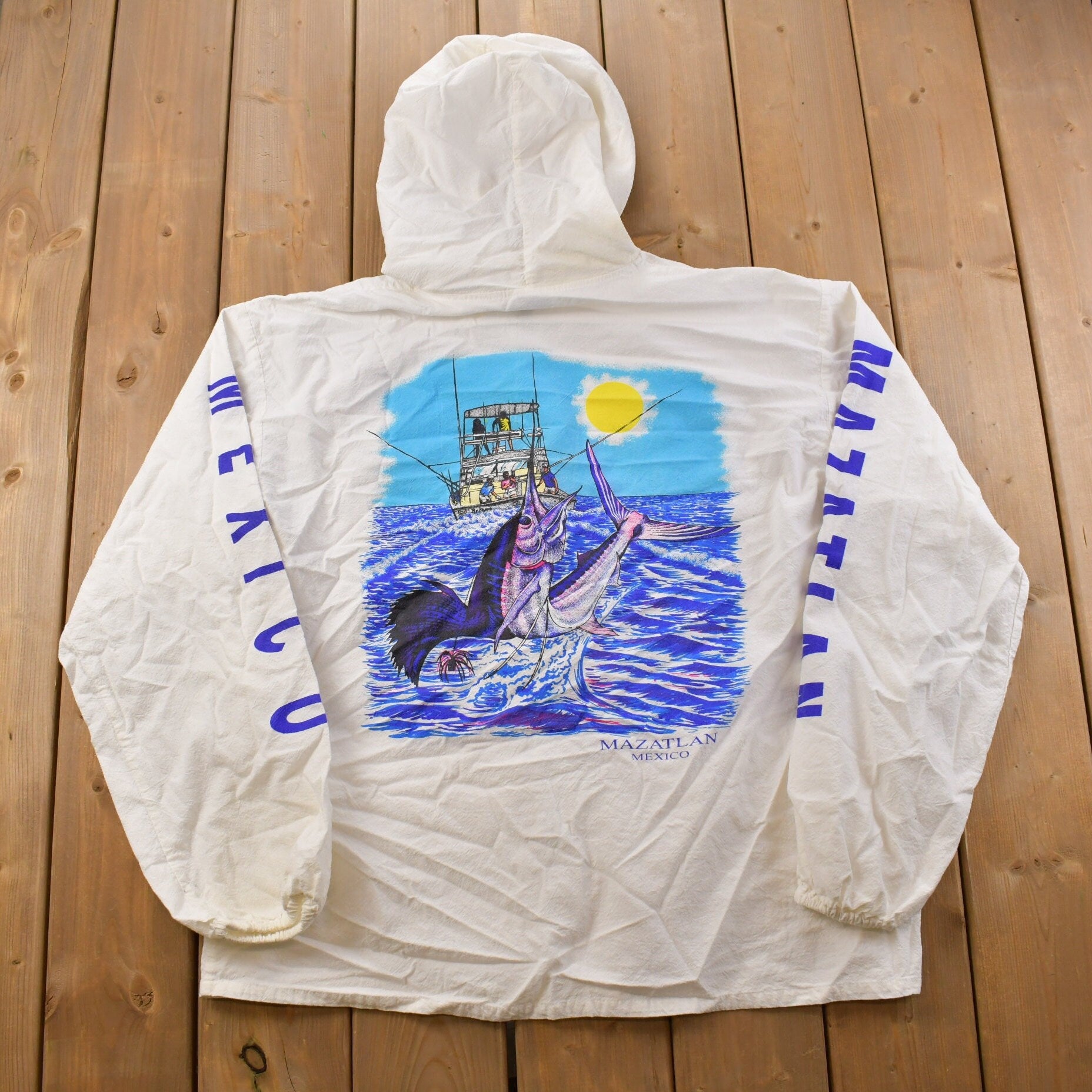 Vintage 1990s Cancun Mexico Full Zip Graphic Hoodie