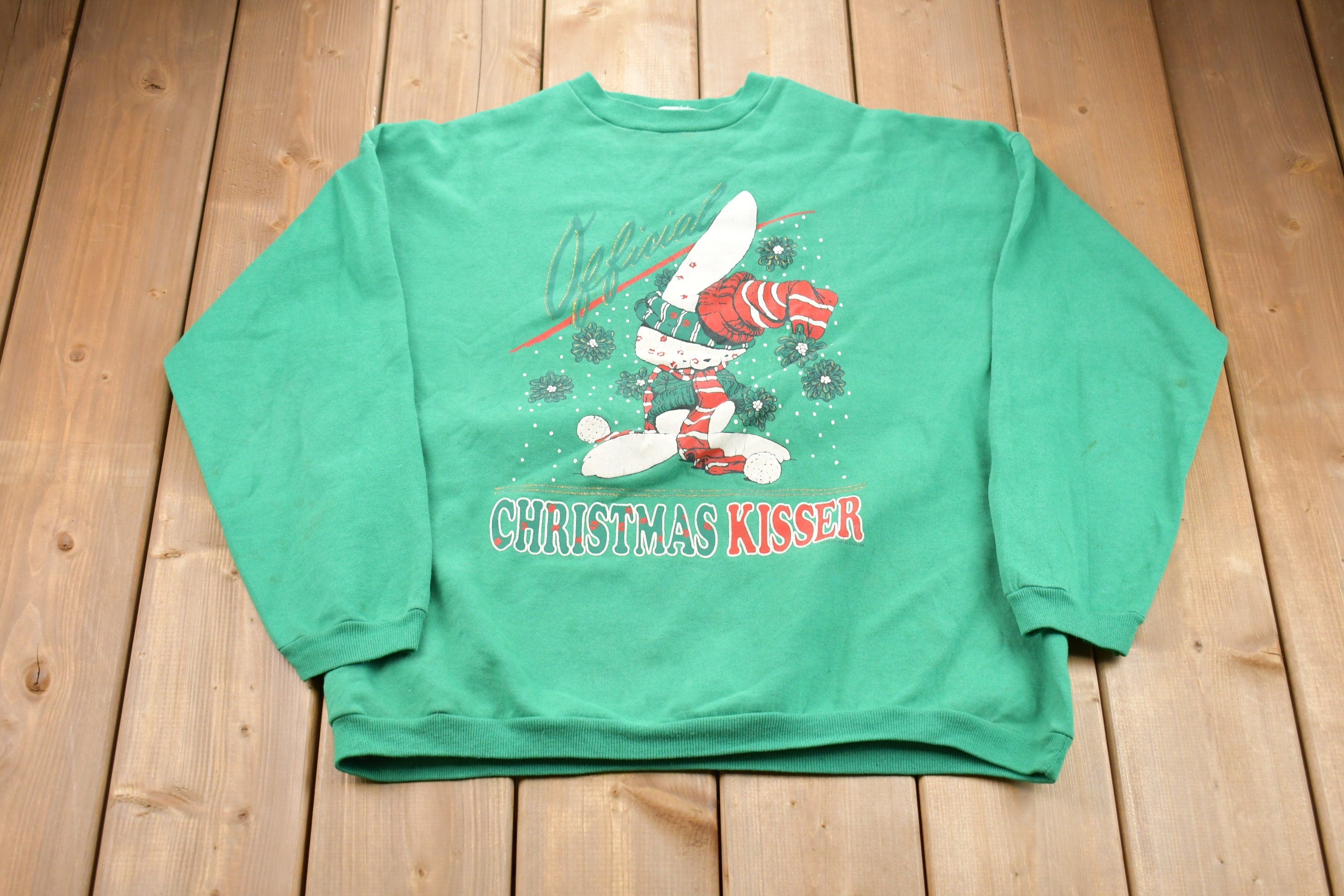 Vintage 1990s Official Christmas Kisser Graphic Crewneck Sweatshirt / 90s Crewneck / Souvenir / Athleisure /Holiday Sweatshirt / Made In USA