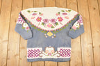 Vintage 1990s Bronte Hand Knit Floral Crewneck Sweater Womens S