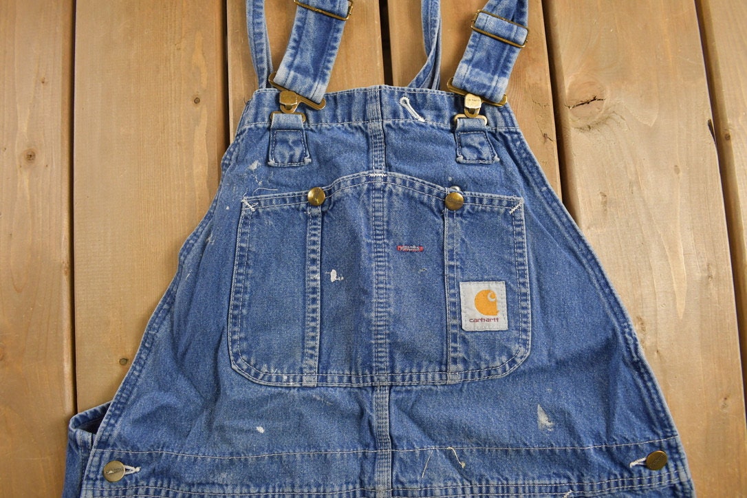 Vintage 1990s Carhartt Distressed Denim Overalls Size 38 x 31