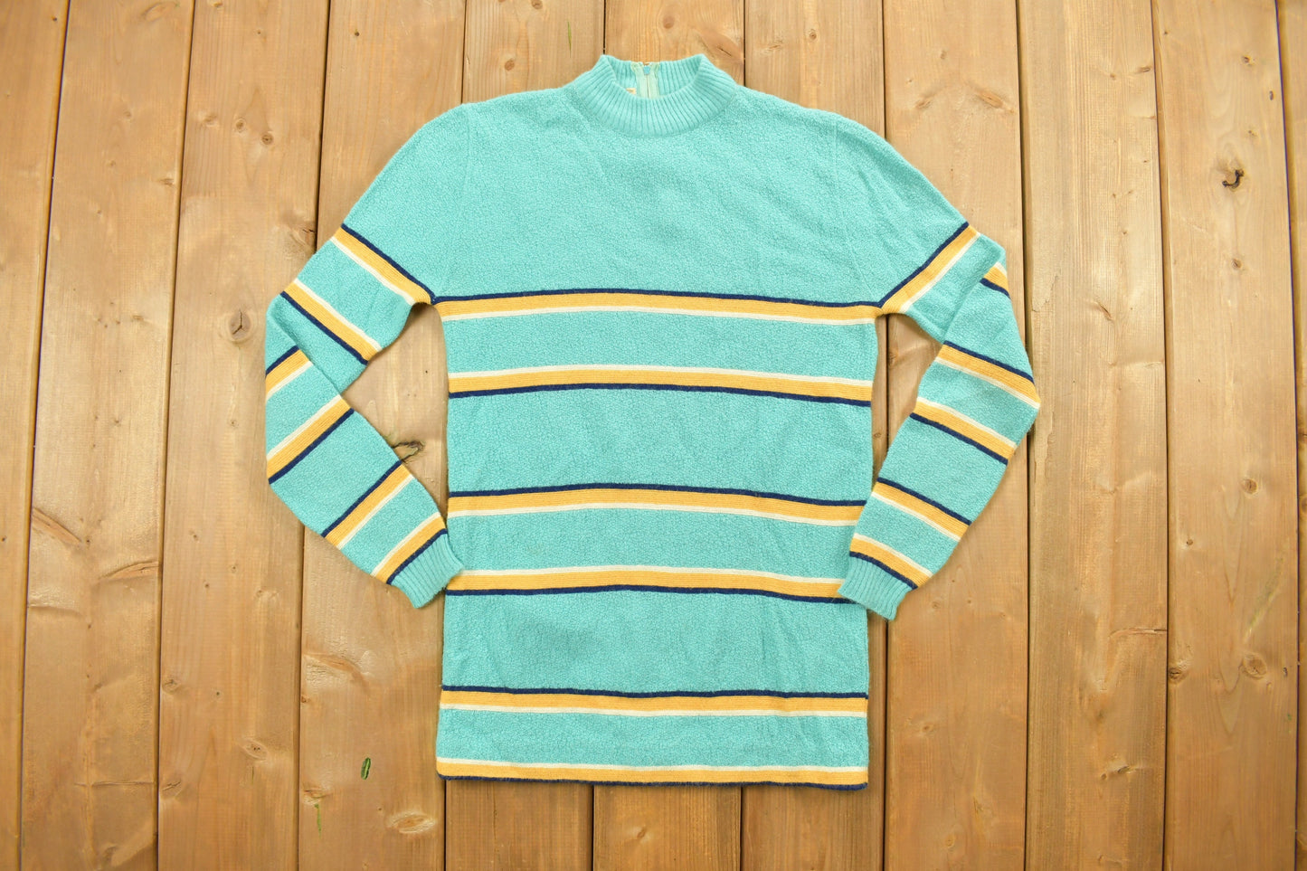 Vintage 1980s Knitted Mock Neck Stripy Sweater / 80s Mock neck / Striped / Sweatshirt / Turtle Neck / Colourful / Casual / Winter