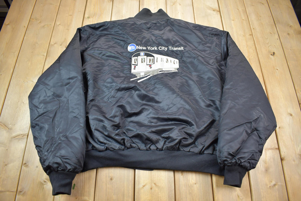 Vintage 1990s MTA New York City Transit Embroidered Snap Button Satin Jacket Made In USA