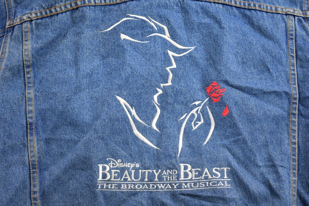Vintage 1990s Disney Beauty And The Beast Broadway Musical Denim Jean Jacket