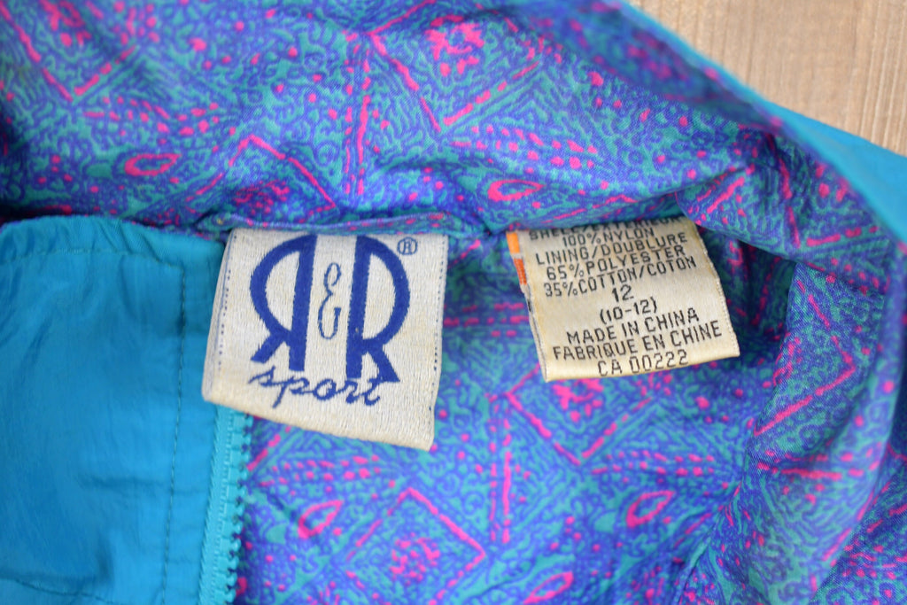 Vintage 1990s R&R Sports Abstract Print Full Zip Windbreaker Jacket