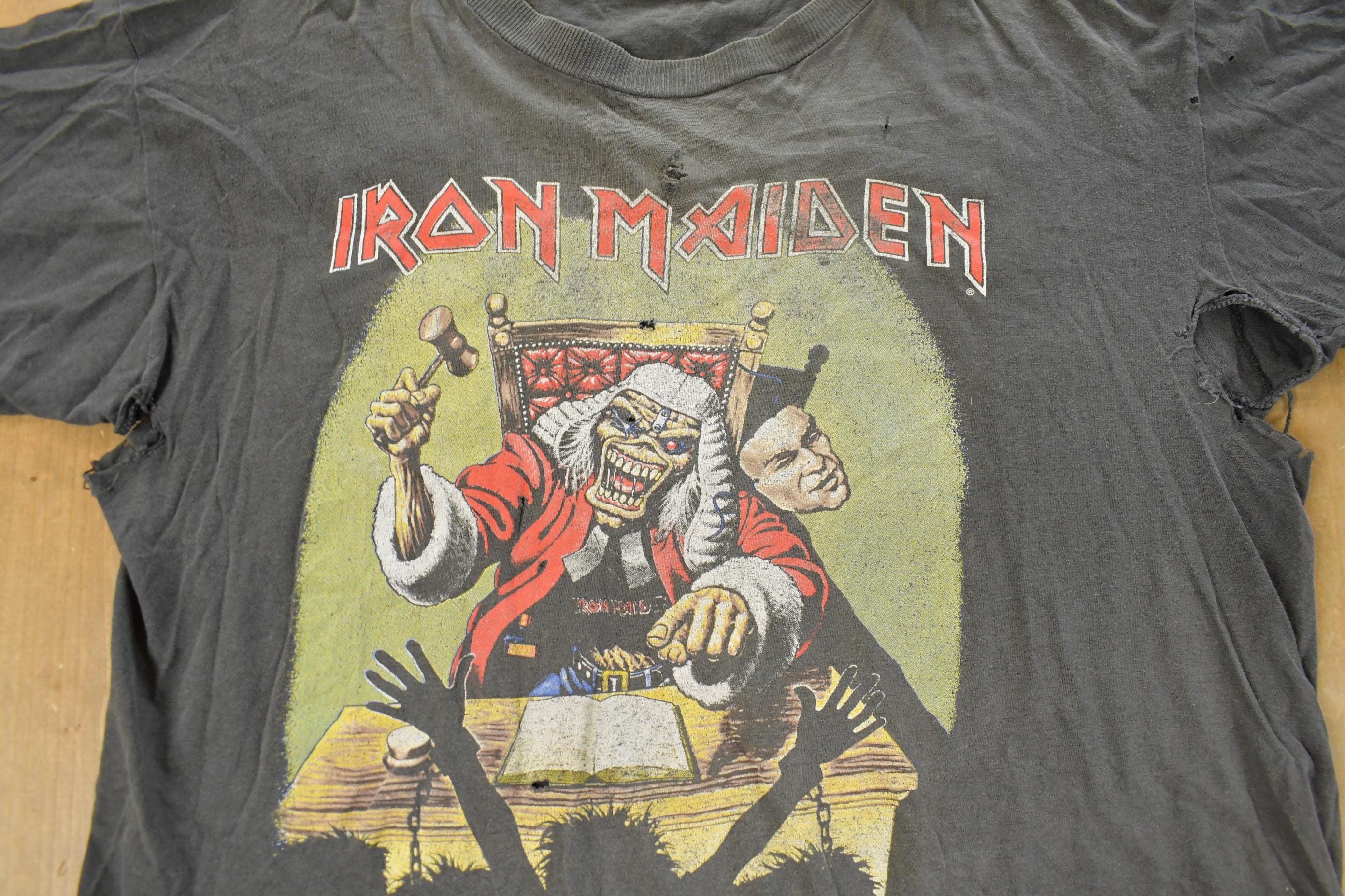 Vintage 1990 Iron Maiden Deaf Sentence Thrashed Band T-Shirt Men's Large