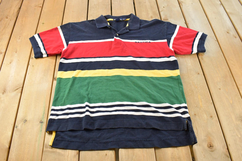 Vintage 1990s Nautica Striped Polo Shirt Men's Large / 90s Polo Shirt / Souvenir / Athleisure / Streetwear / Preppy / Nautical Sailing