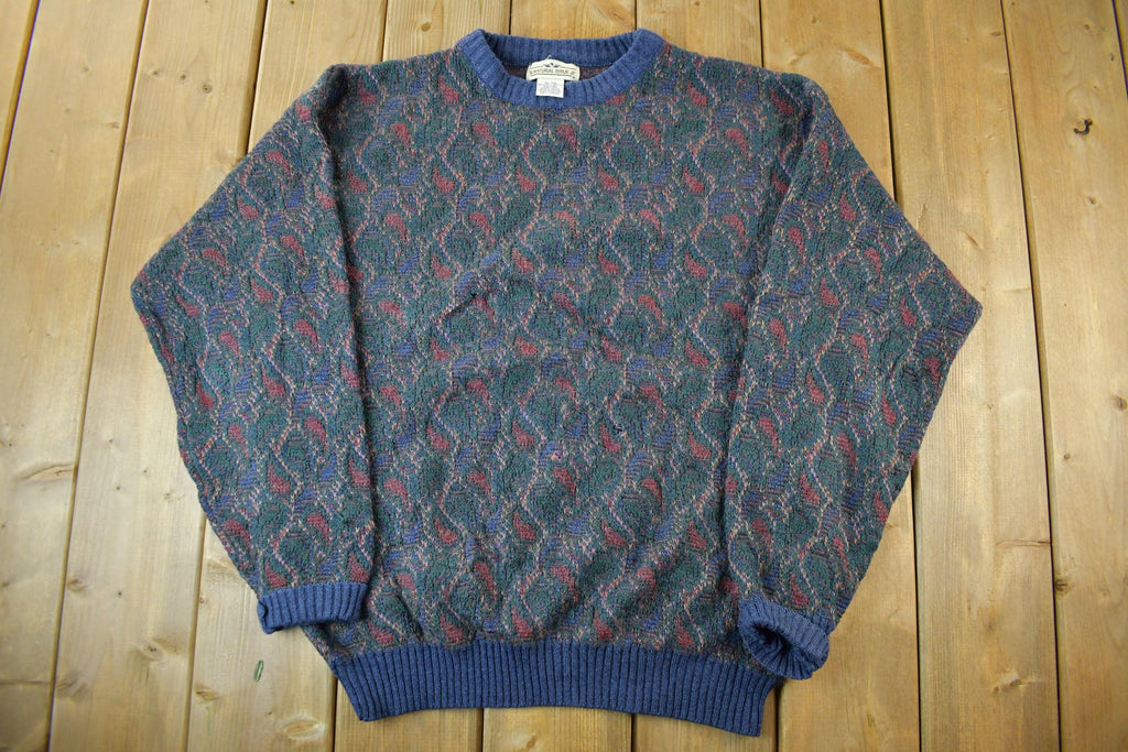 Vintage 1990s Natural Issue Abstract Pattern Knit Crewneck Sweater Men's XL