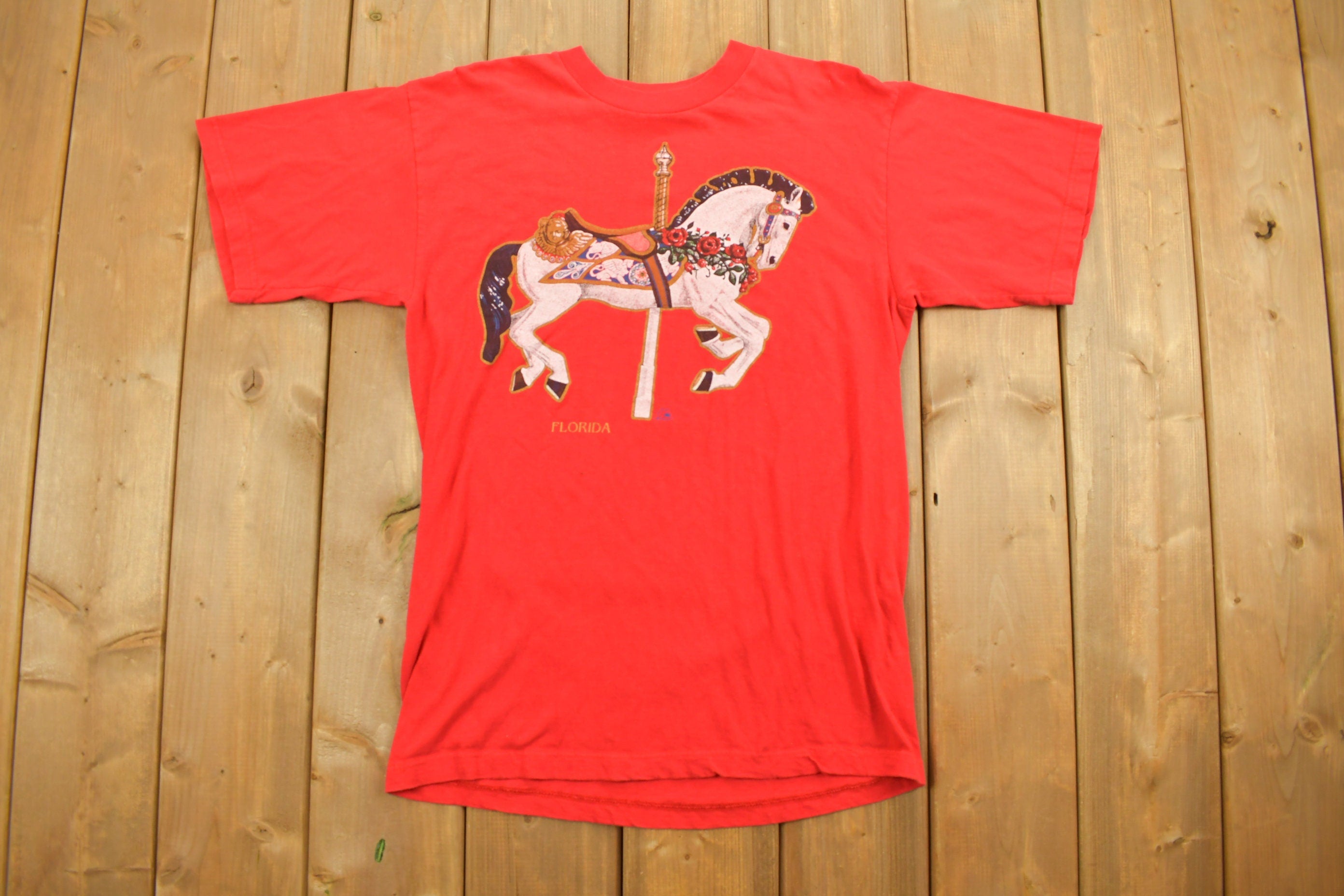 Vintage 1990s Horse Carousel Florida Souvenir T Shirt