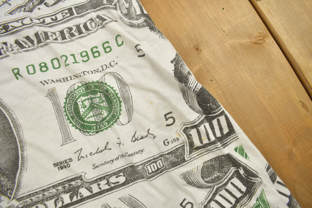 Vintage 1990 100 Dollar Bill All Over Print Graphic T Shirt