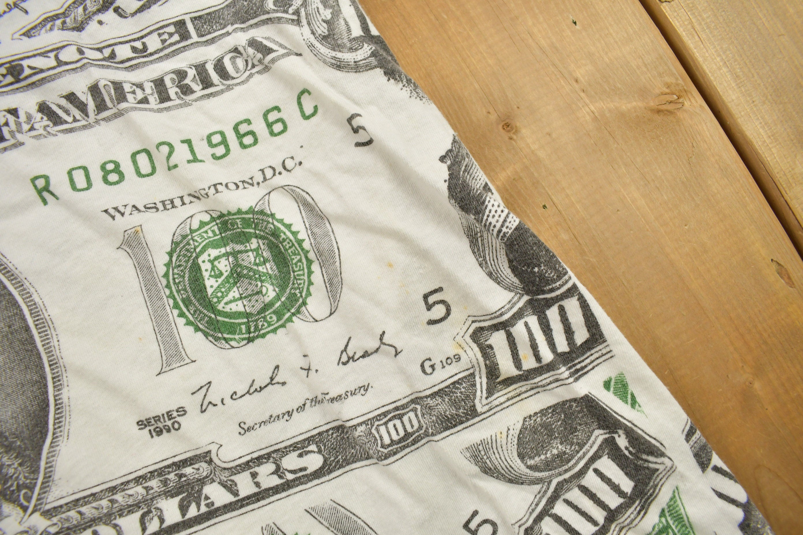 Vintage 1990 100 Dollar Bill All Over Print Graphic T Shirt