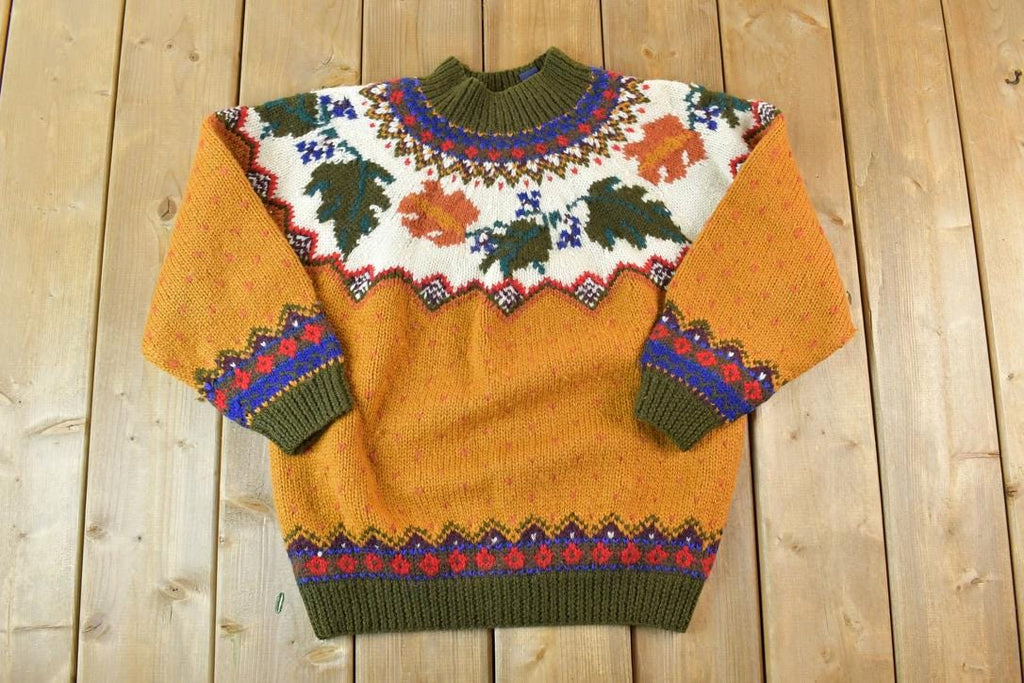 Vintage Y2K Gap Fall Theme AOP Knit Crewneck Sweater