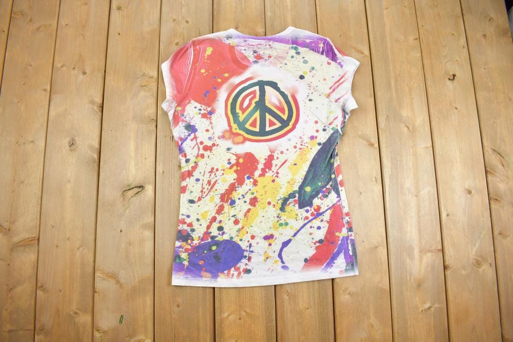 Vintage Y2k Paint Splattered Peace Sign T Shirt