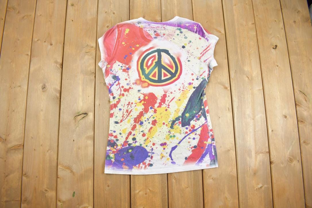 Vintage Y2k Paint Splattered Peace Sign T Shirt