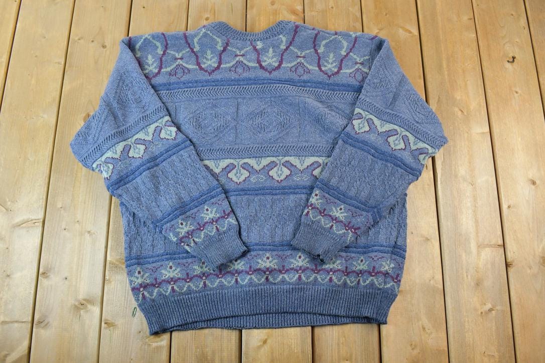 Vintage 1990s TT&Co Sport Abstract Knit Crewneck Sweater  90s Crewneck  Abstract Pattern  Preppy Knits